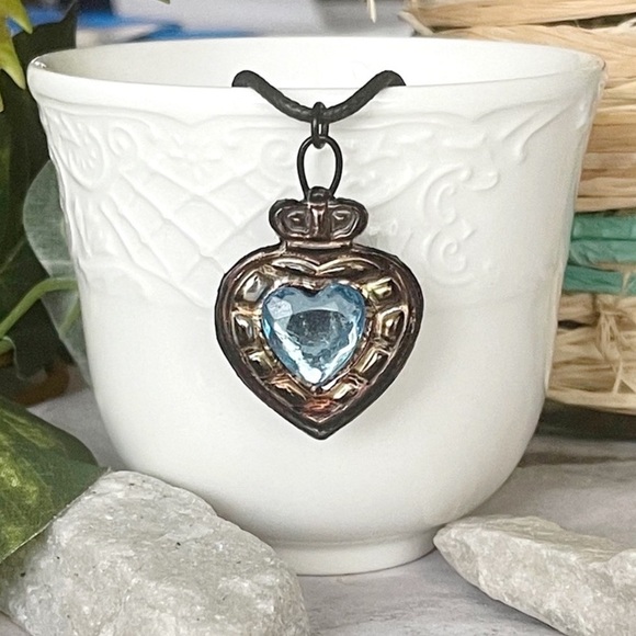5 For $25💫Blue 3-D Jeweled Heart Pendant Necklace - Picture 4 of 7